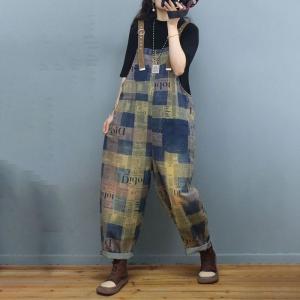Colorful Plaids Adjustable Straps Overalls Baggy 90s Dungarees