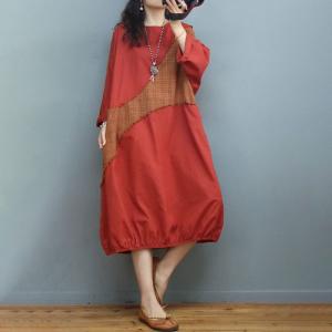 Linen Patchwork Fringed Dress Midi Cotton Plus Size Dress