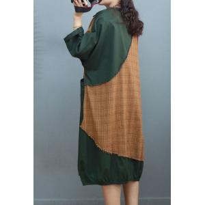 Linen Patchwork Fringed Dress Midi Cotton Plus Size Dress