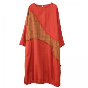 Linen Patchwork Fringed Dress Midi Cotton Plus Size Dress