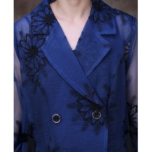 Flowers Embroidery Trench Coat Tied Sheer Coatdress