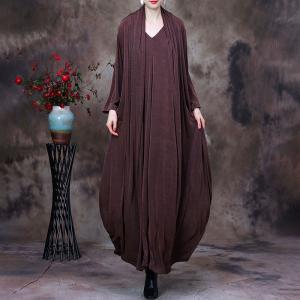 V-Neck Plain Mulberry Silk Dress Long Sleeves Elegant Dress