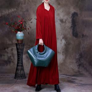 V-Neck Plain Mulberry Silk Dress Long Sleeves Elegant Dress