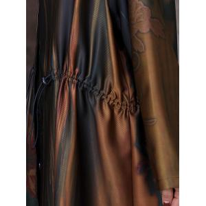Drawstring Waist Shirt Dress Printed Maxi Trench Coat for Senior Women