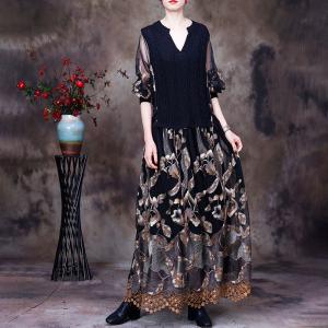 Sheer Sleeves Embroidered Dress Elegant Crochet Dress