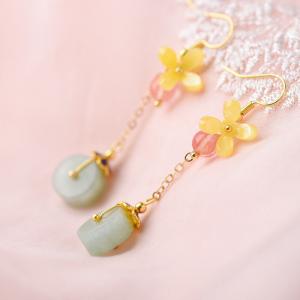 Chinese Traditional Aventurine Earrings Colored Glaze Folk Earrings