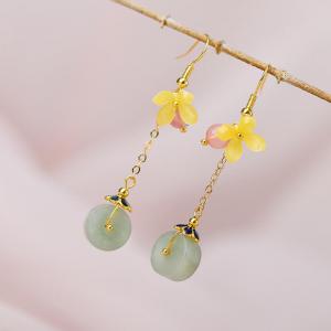 Chinese Traditional Aventurine Earrings Colored Glaze Folk Earrings