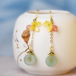 Chinese Traditional Aventurine Earrings Colored Glaze Folk Earrings