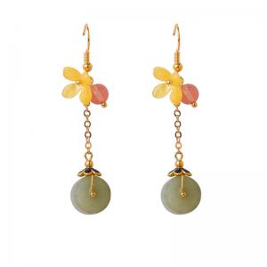 Chinese Traditional Aventurine Earrings Colored Glaze Folk Earrings