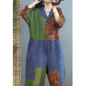 Color Blocks Plus Size Jumpsuits Cotton Linen Pant Suits