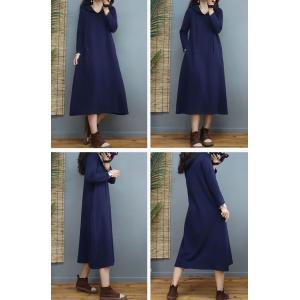 Solid Colors Cotton Hooded Dress Loose Shirt Dress