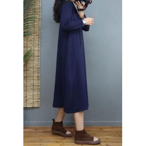 Solid Colors Cotton Hooded Dress Loose Shirt Dress