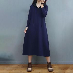 Solid Colors Cotton Hooded Dress Loose Shirt Dress