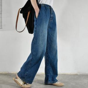 Relax-Fir Blue Straight Leg Jeans Casual Womens 90s Jeans