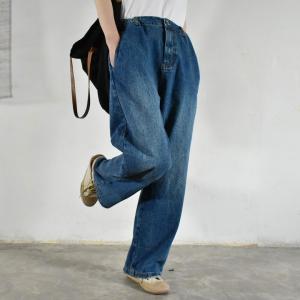 Relax-Fir Blue Straight Leg Jeans Casual Womens 90s Jeans