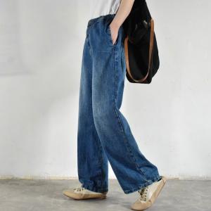 Relax-Fir Blue Straight Leg Jeans Casual Womens 90s Jeans