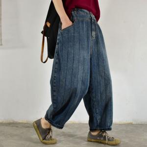 Vertical Striped Baggy Dad Jeans Street Stone Wash Jeans