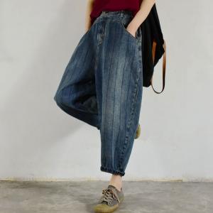Vertical Striped Baggy Dad Jeans Street Stone Wash Jeans