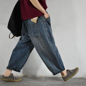 Vertical Striped Baggy Dad Jeans Street Stone Wash Jeans