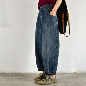 Vertical Striped Baggy Dad Jeans Street Stone Wash Jeans