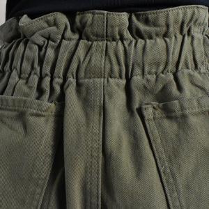 Empire Waist Cotton Army Green Pants Straight Legs Cargo Pants