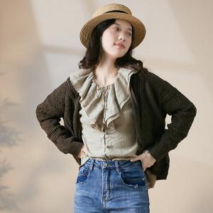 Puff Sleeves Linen Shirt Cute Flouncing Blouse