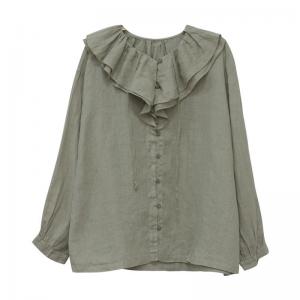 Puff Sleeves Linen Shirt Cute Flouncing Blouse