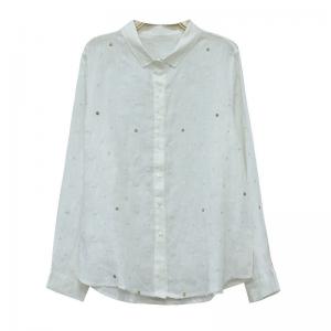 Solid Color Dotted Embroidery Top Linen Oversized Shirt