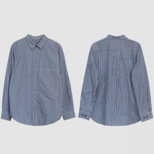 Blue Pinstriped Shirt Womens Cotton Blouse for Women