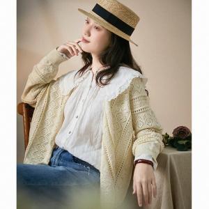 Loose Linen Peter Pan Collar Shirt Long Sleeve White Blouse