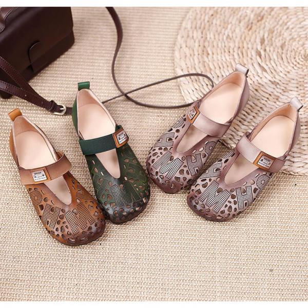 Hollow Out Strap Comfort Shoes Leather Work Flat Sandals
