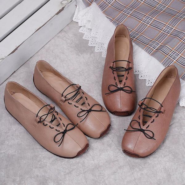 Lace Up Leather Summer Flats Comfortable Slip-On Work Shoes