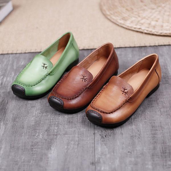 British Style Womens Gommino Flats Cowhide Leather Loafers