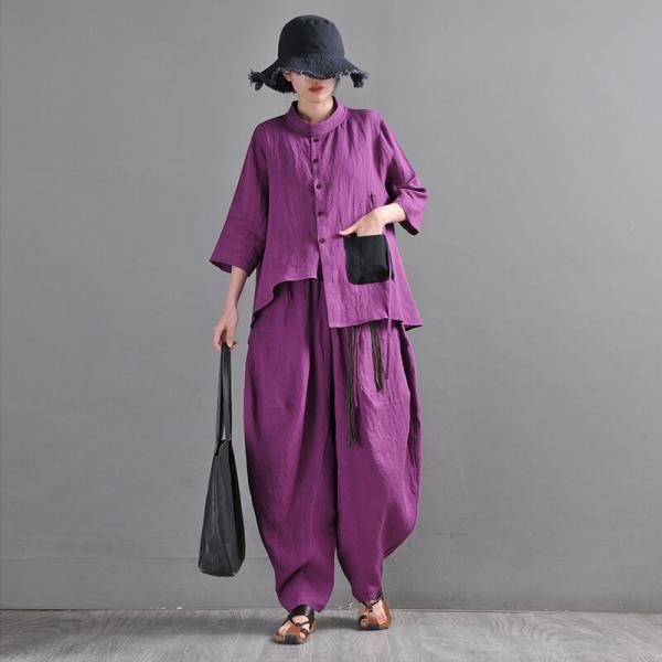 Casual Style Beach Harem Pants Purple Linen Hippie Pants