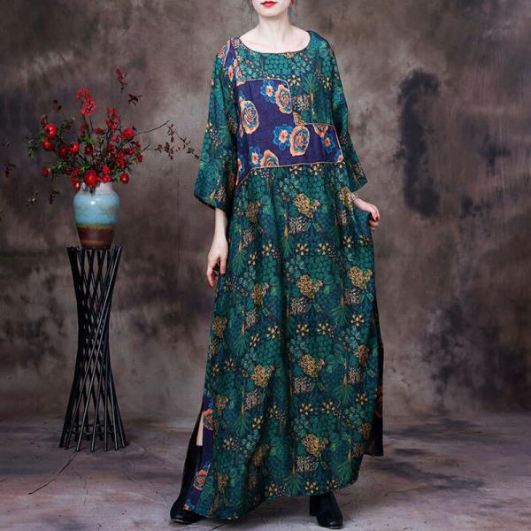 Rose Flowers Wedding Guest Dress Jacquard Maxi Green Dress