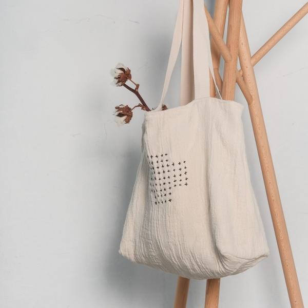 Casual Style Beige Embroidery Tote Cotton Linen Teacher Bag