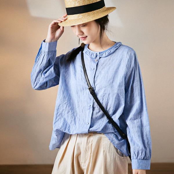 Spring Fashion Cotton Oversized Shirt Pinstriped Long Sleeve Blouse