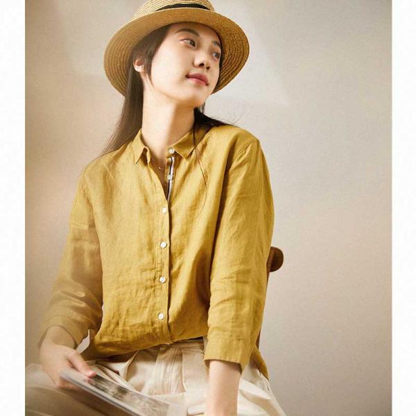 Solid Color Oversized Linen Shirt Business Casual Flax Clothing