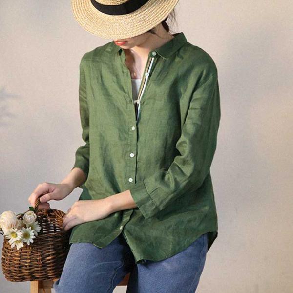 Office Style Long Sleeve Blouse Linen Oversized Shirt