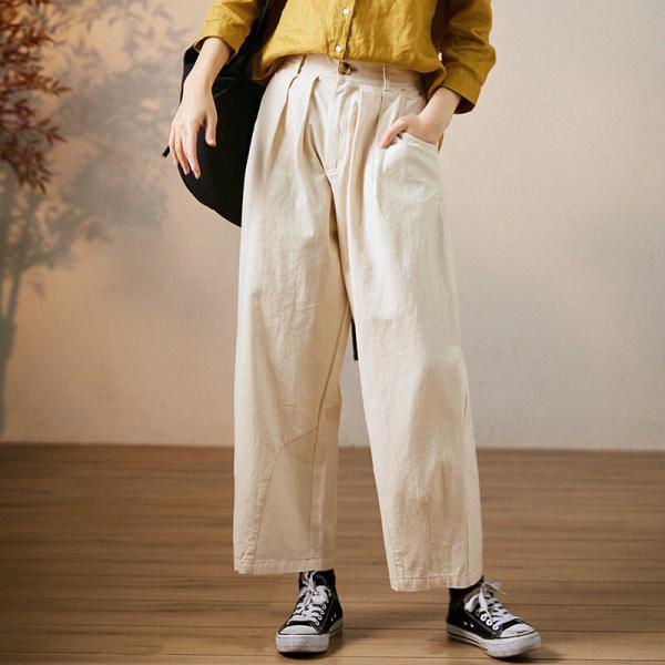 Street Style Wide Leg Pants Baggy Straight Legs Beige Pants