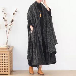 Senior Women Large Wool Poncho Womens Long Dotted Wrap Coat