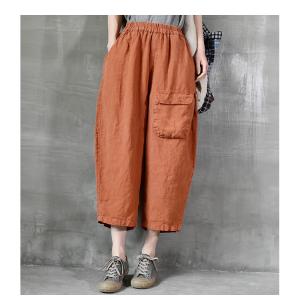 Single Flap Pocket Linen Pants Womens Cropped Pants