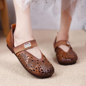 Hollow Out Strap Comfort Shoes Leather Work Flat Sandals