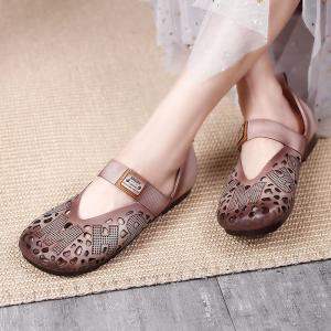 Hollow Out Strap Comfort Shoes Leather Work Flat Sandals