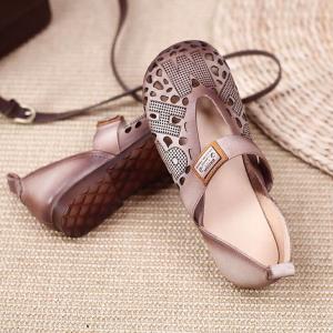 Hollow Out Strap Comfort Shoes Leather Work Flat Sandals