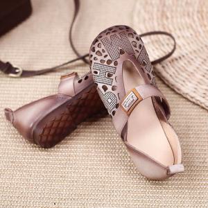 Hollow Out Strap Comfort Shoes Leather Work Flat Sandals