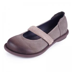 Round Toe Strap Slip-On Shoes Cowhide Flat Sandals