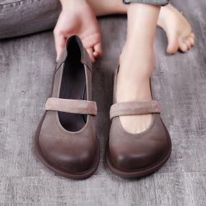 Round Toe Strap Slip-On Shoes Cowhide Flat Sandals