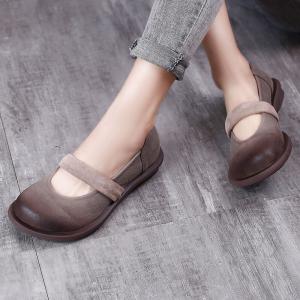 Round Toe Strap Slip-On Shoes Cowhide Flat Sandals