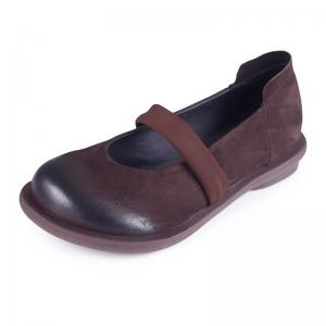 Round Toe Strap Slip-On Shoes Cowhide Flat Sandals